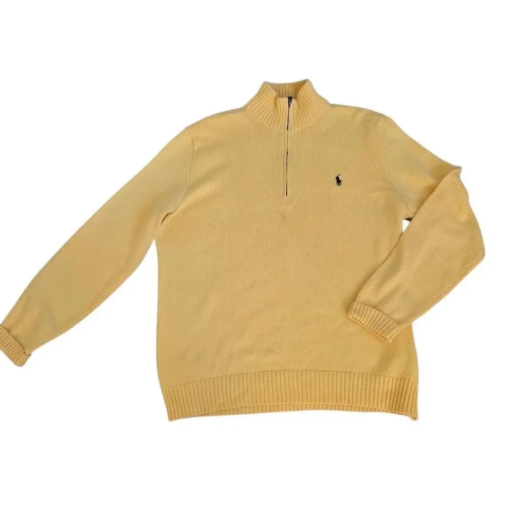 Polo Ralph Lauren Mens Quarter Zip Cotton Mock Neck Sweater Yellow Size Large